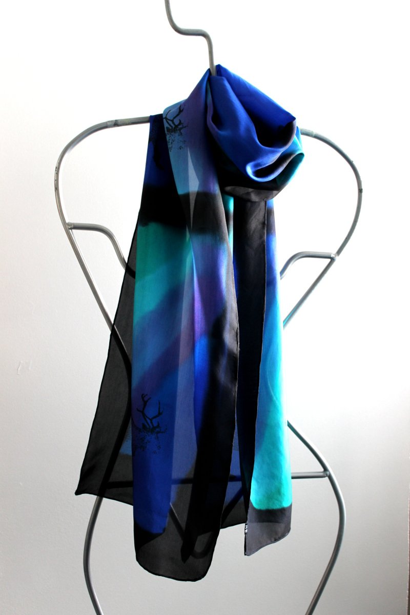 Hand painted silk scarf Aurora Borealis 2