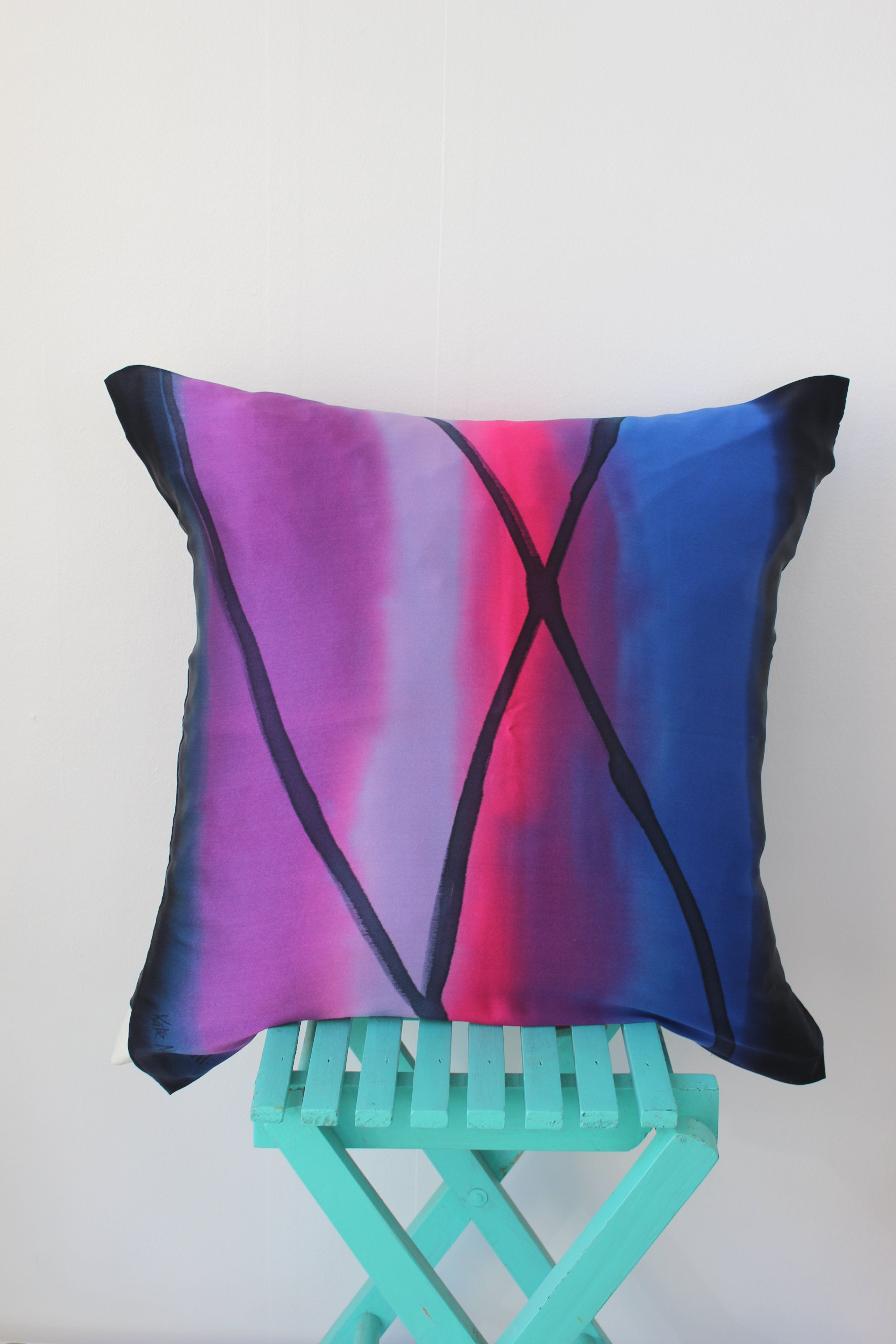 Hand painted silk cushion "Aurora Borealis"