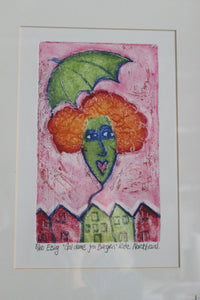Etching "Crazy Lady from Bergen" Pink background
