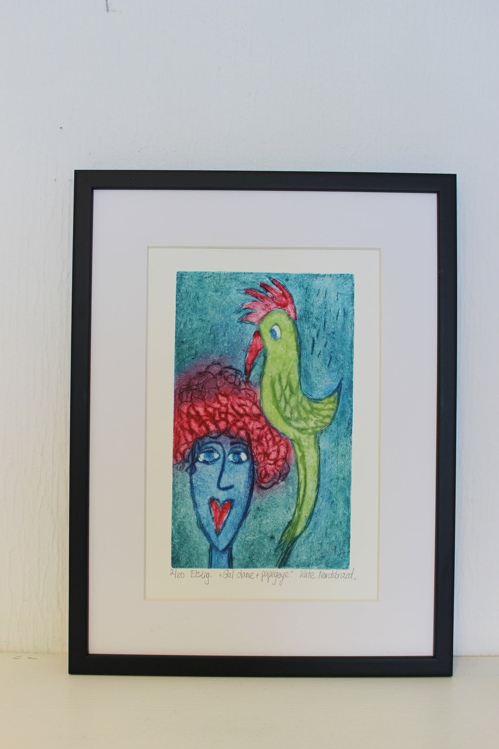 Etching "Crazy Lady + Parrot" 2