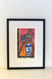 Etching "Cat on the head" Red background