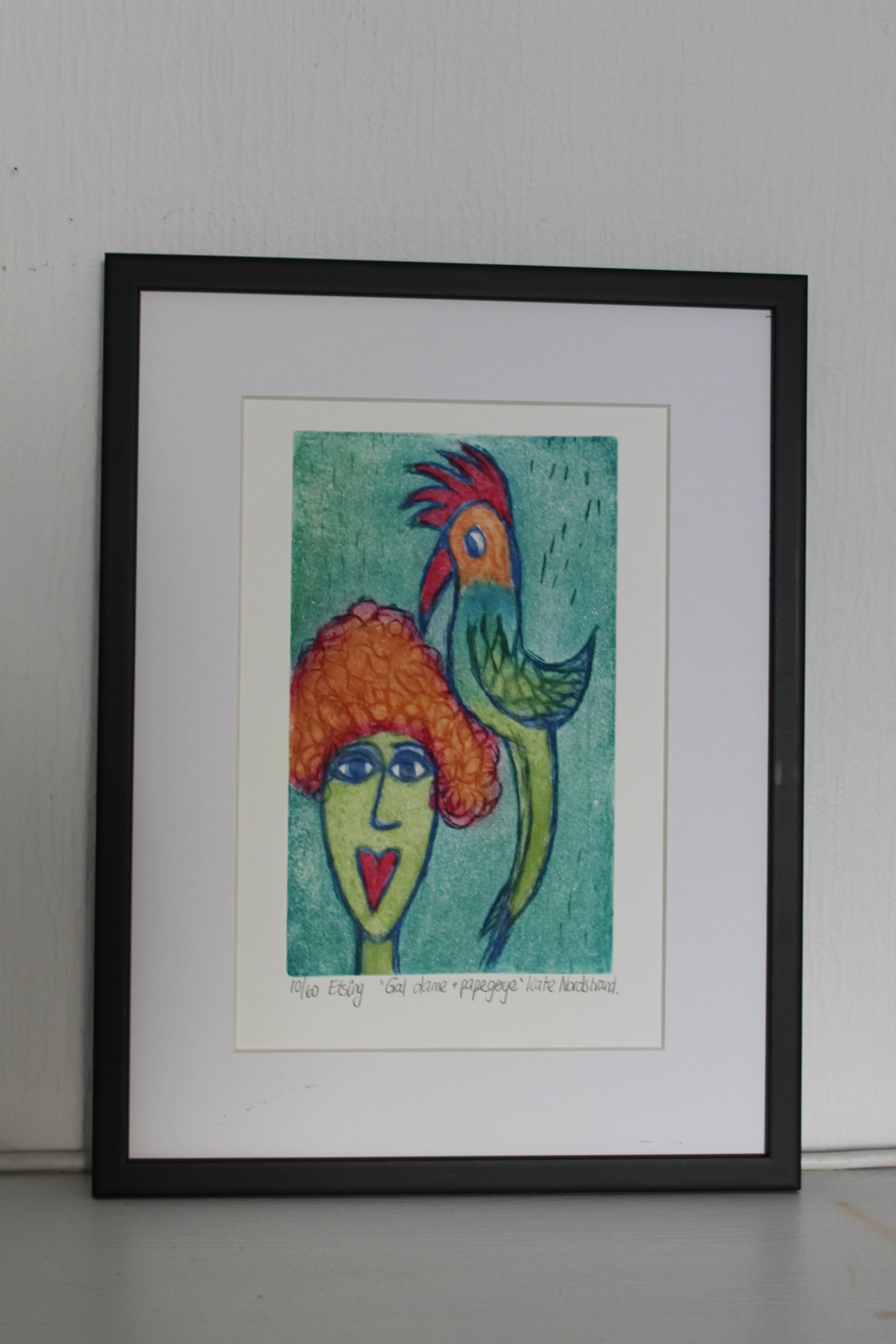 Etching "Crazy Lady + Parrot" 1