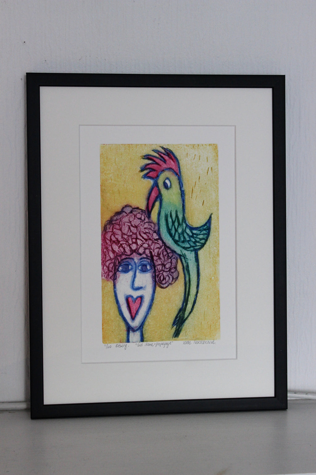 Etching "Crazy Lady + Parrot" 3